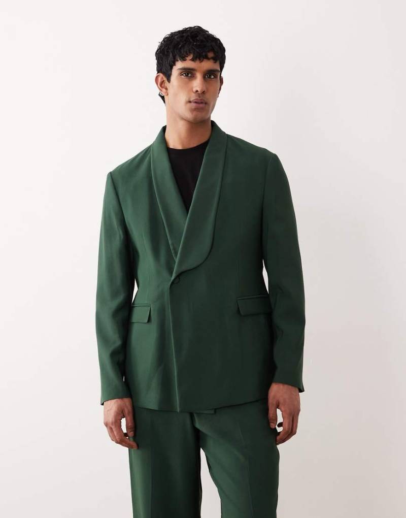 ASOS DESIGN - Zweireihige Regular-Fit-Anzugjacke in Dunkelgrün mit Wickel-Design von ASOS DESIGN