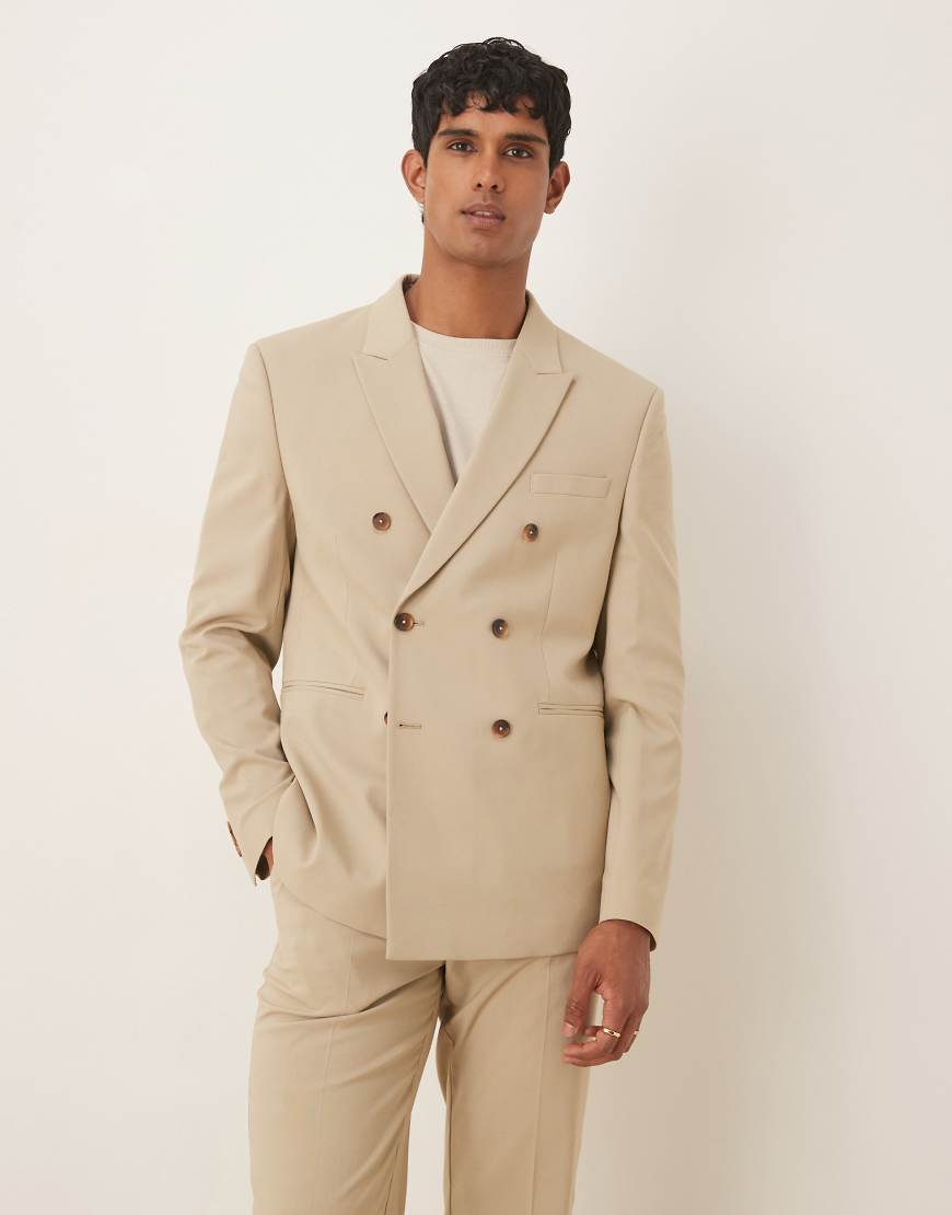 ASOS DESIGN - Zweireihige Regular Fit Anzugjacke in Stein-Neutral ASOS DESIGN - Zweireihige Regular Fit Anzugjacke in Stein-Neutral von ASOS DESIGN