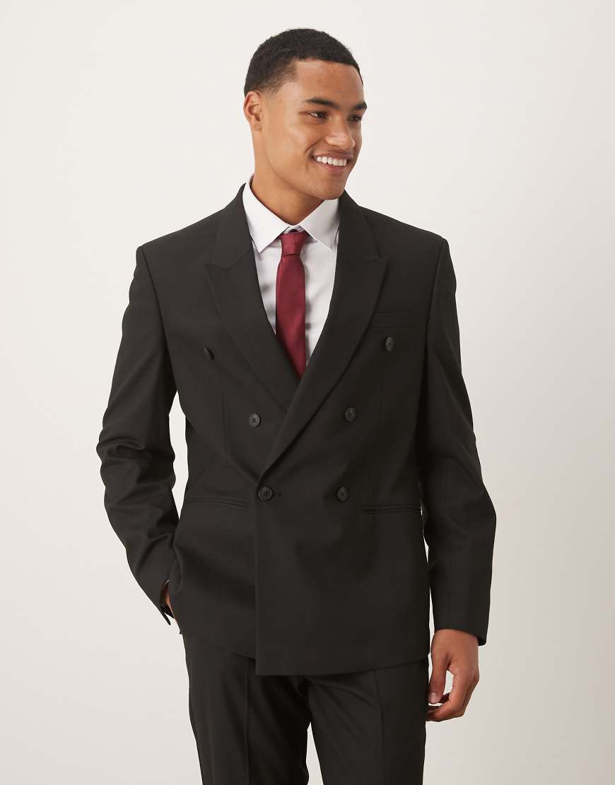 ASOS DESIGN - Zweireihige Slim-Fit-Anzugjacke in Schwarz von ASOS DESIGN