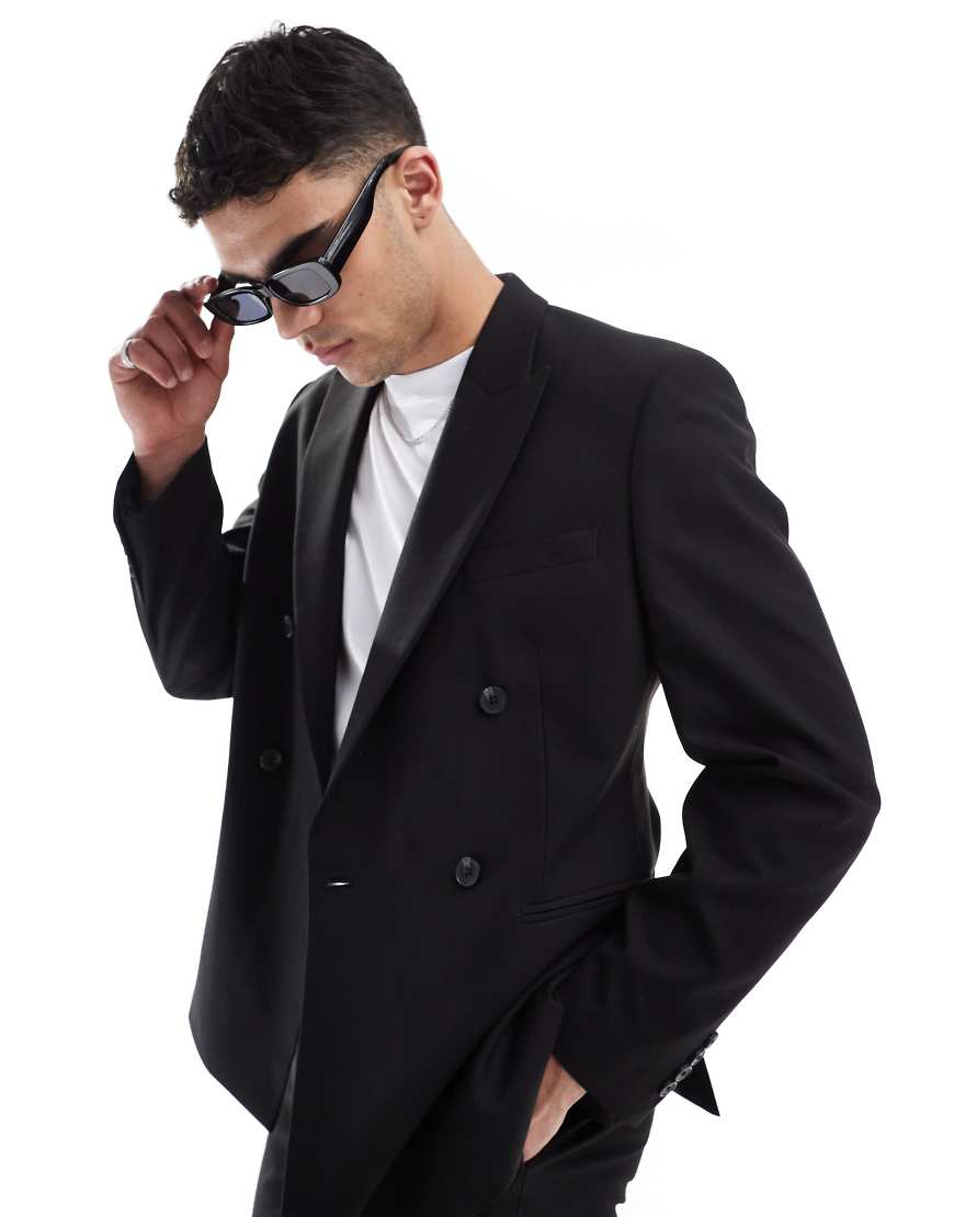 ASOS DESIGN - Zweireihige Slim-Fit-Anzugjacke in Schwarz ASOS DESIGN - Zweireihige Slim-Fit-Anzugjacke in Schwarz von ASOS DESIGN
