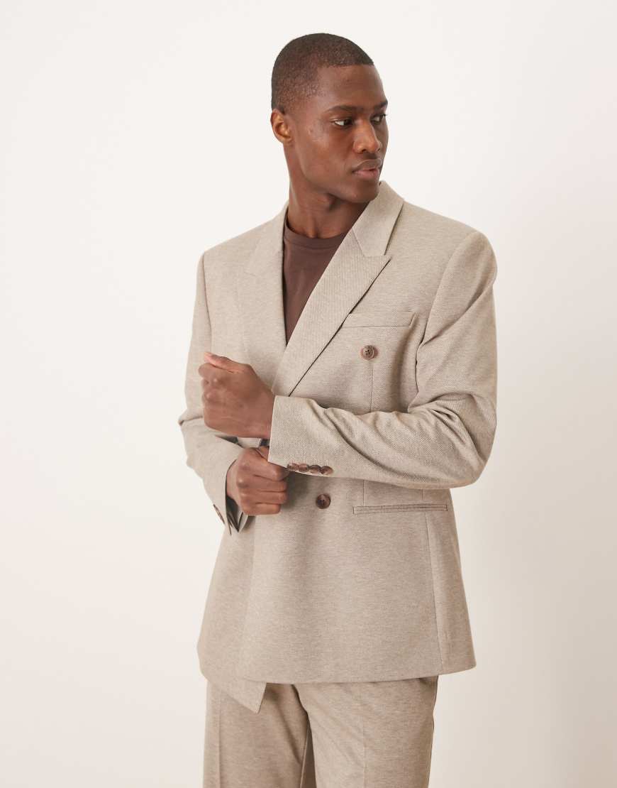 ASOS DESIGN - Zweireihige Twill-Anzugjacke in Beige mit normalem Schnitt-Neutral von ASOS DESIGN