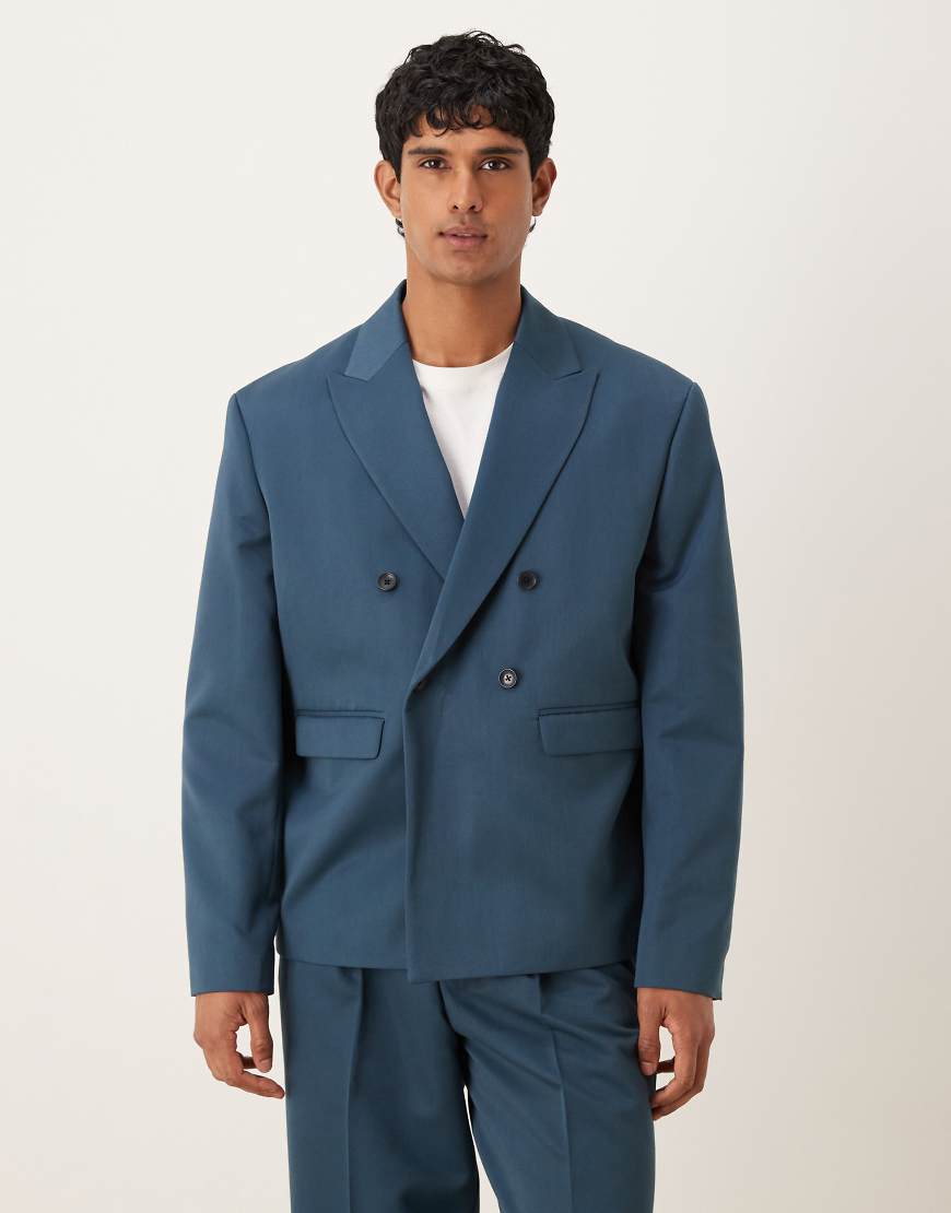 ASOS DESIGN - Zweireihige kastige Anzugjacke in Mittelblau-Marineblau von ASOS DESIGN