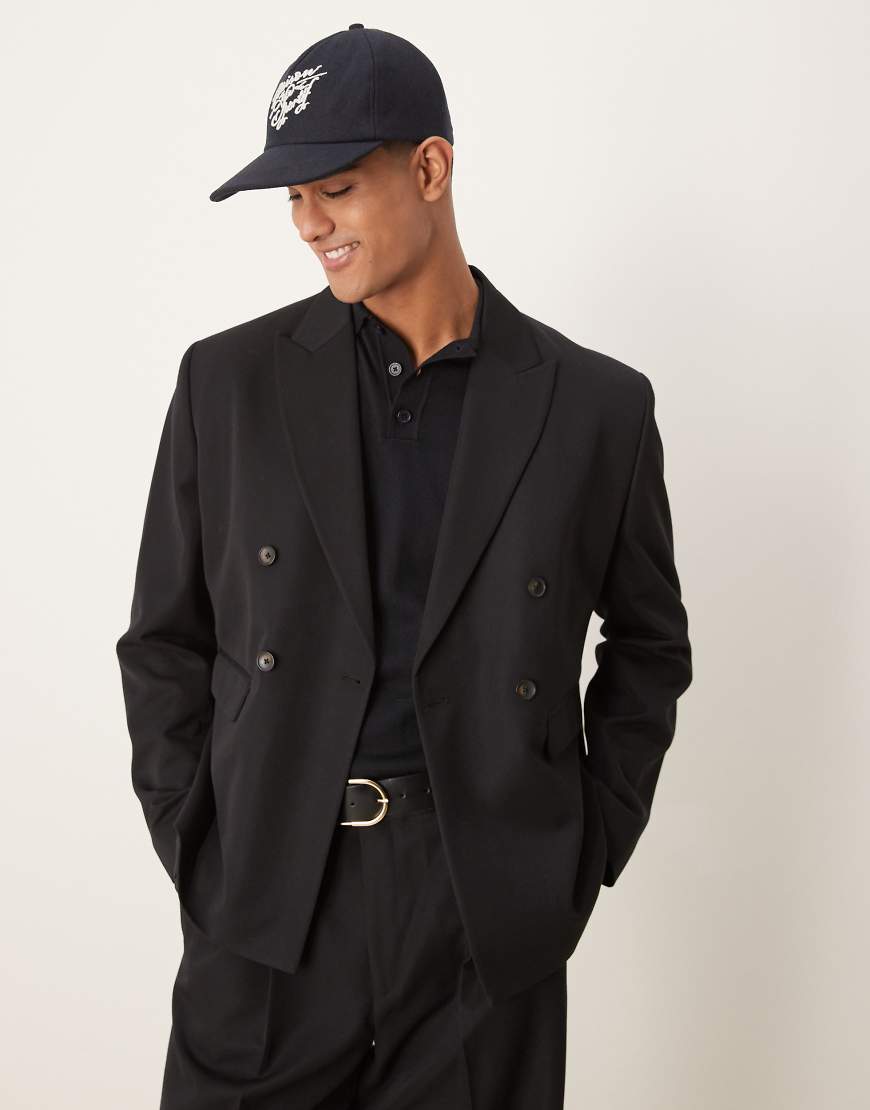 ASOS DESIGN - Zweireihige kastige Anzugjacke in Schwarz von ASOS DESIGN