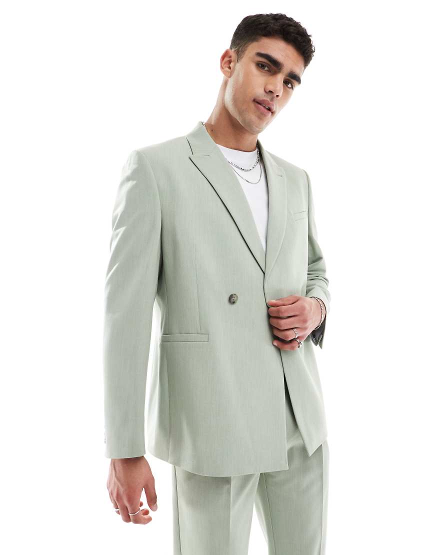 ASOS DESIGN - Zweireihige texturierte Anzugjacke in Salbeigrün mit regulärer Passform von ASOS DESIGN