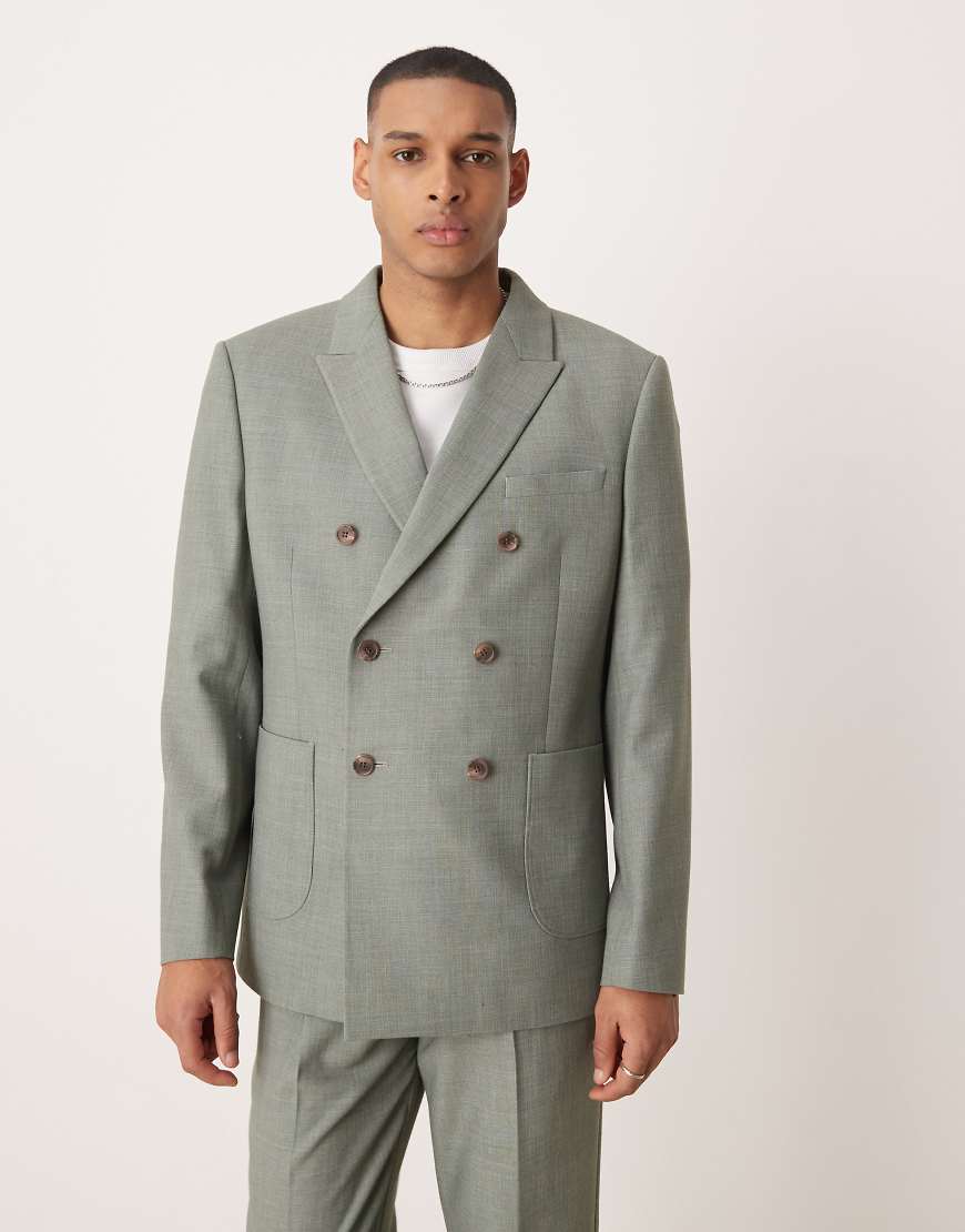 ASOS DESIGN - Zweireihige texturierte Anzugjacke in Salbeigrün mit regulärer Passform von ASOS DESIGN