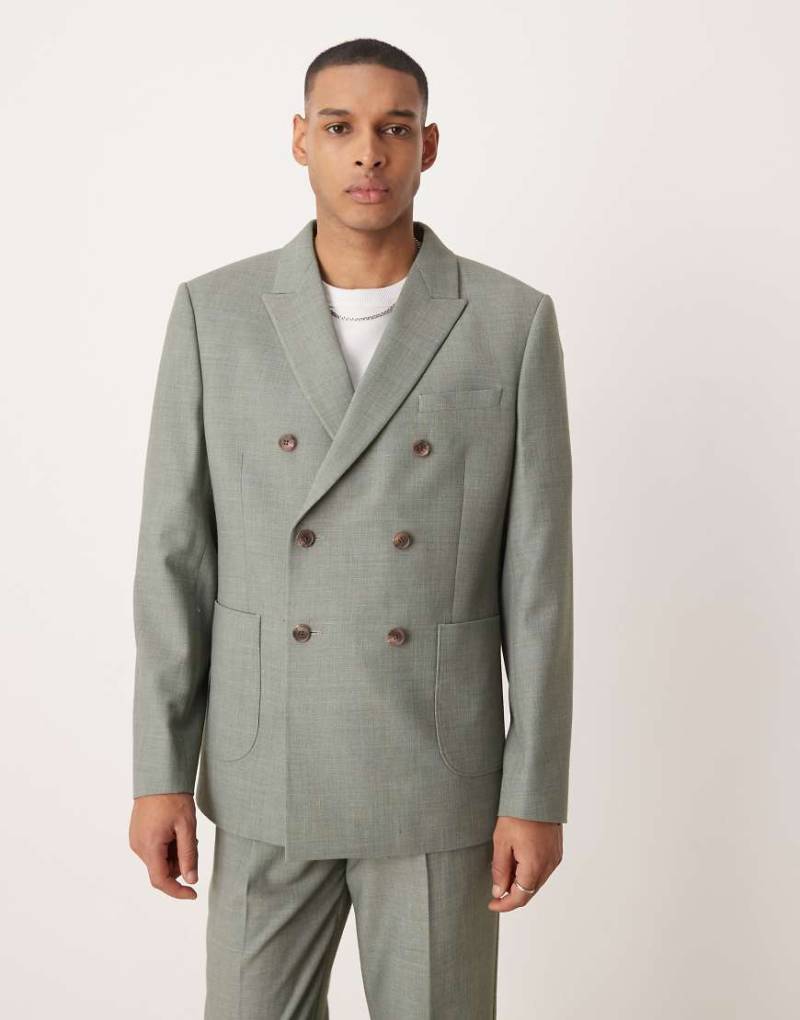 ASOS DESIGN - Zweireihige texturierte Anzugjacke in Salbeigrün mit regulärer Passform von ASOS DESIGN