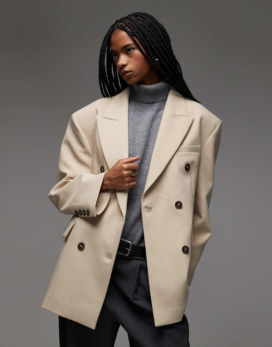ASOS DESIGN - Zweireihiger Oversize-Blazer in Kamelbraun-Neutral von ASOS DESIGN