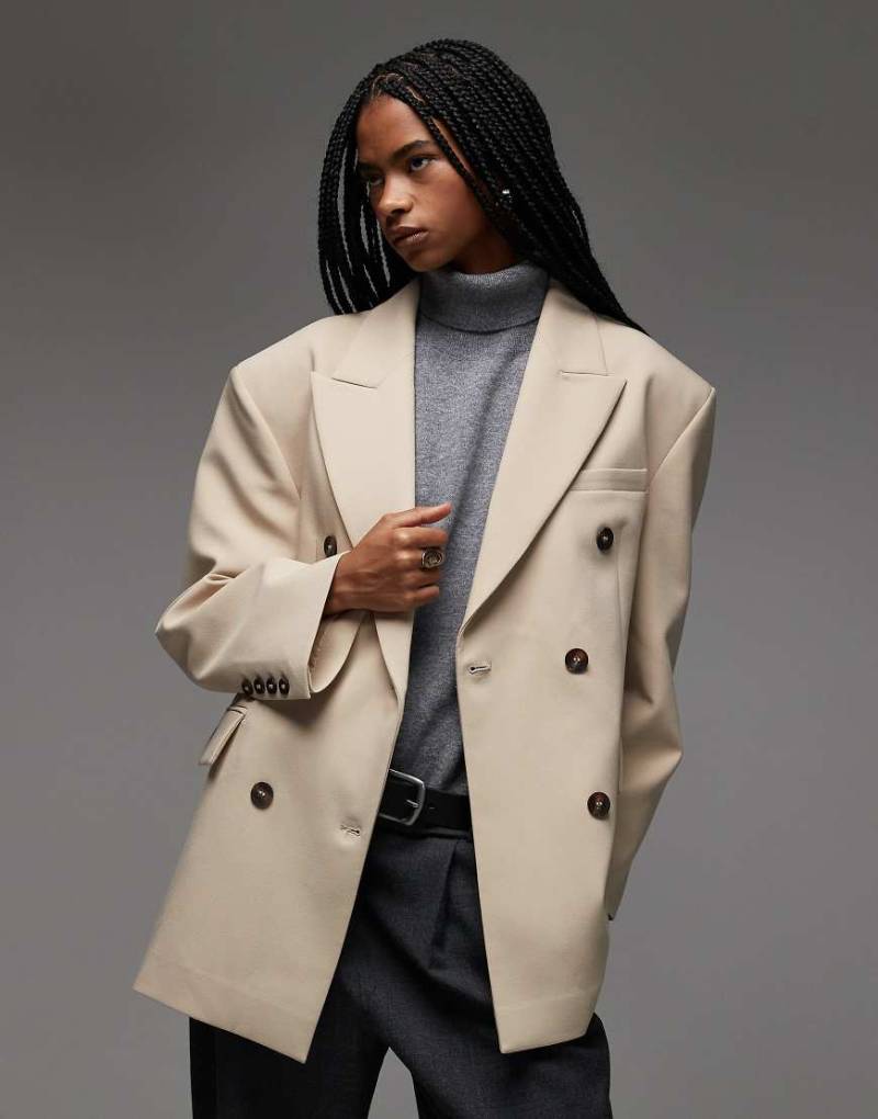 ASOS DESIGN - Zweireihiger Oversize-Blazer in Kamelbraun-Neutral von ASOS DESIGN