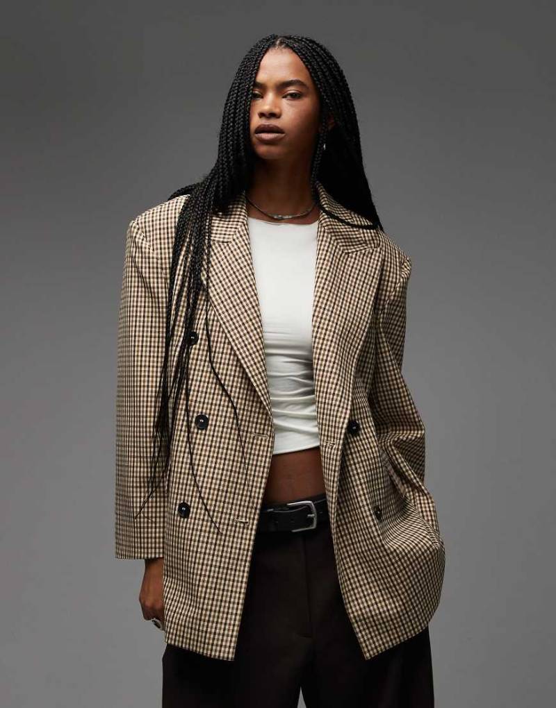 ASOS DESIGN - Zweireihiger Oversize-Blazer mit kleinem Karomuster-Bunt von ASOS DESIGN