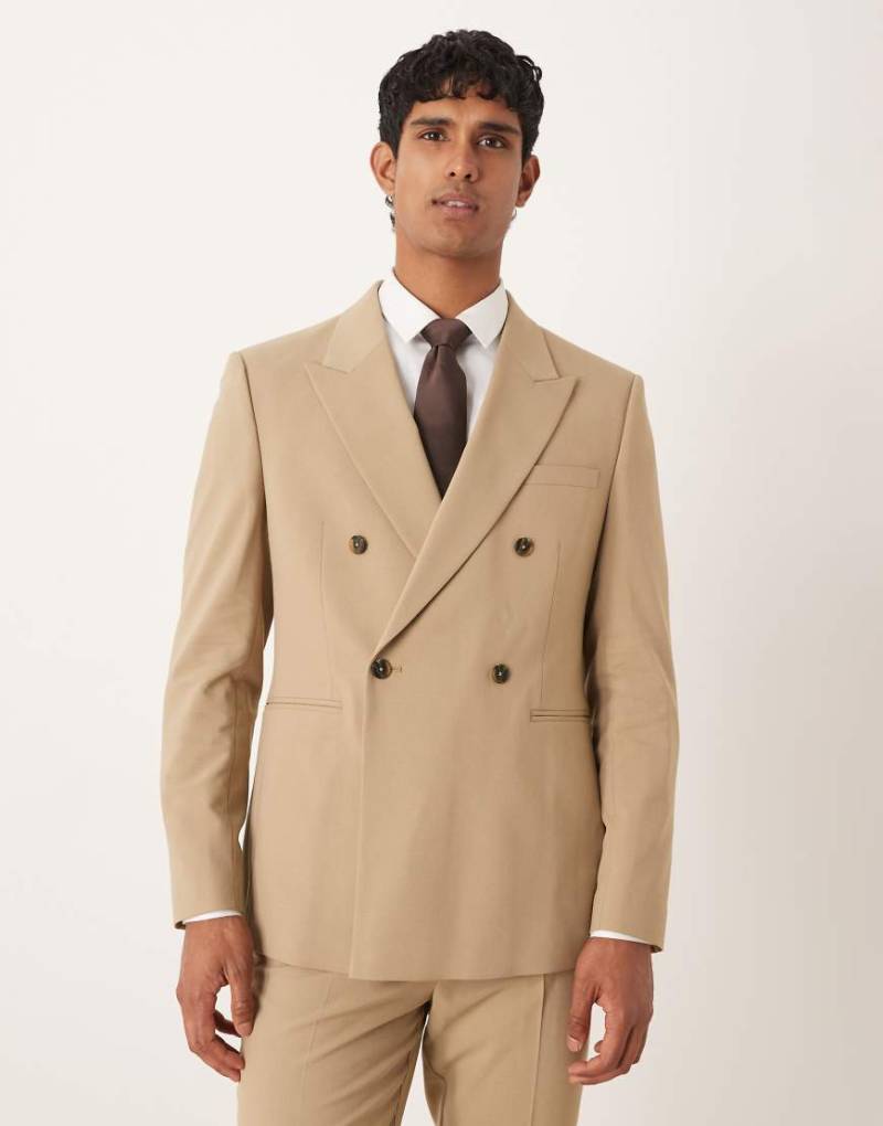 ASOS DESIGN - Zweireihiges Regular-Fit-Sakko in Beige-Neutral von ASOS DESIGN