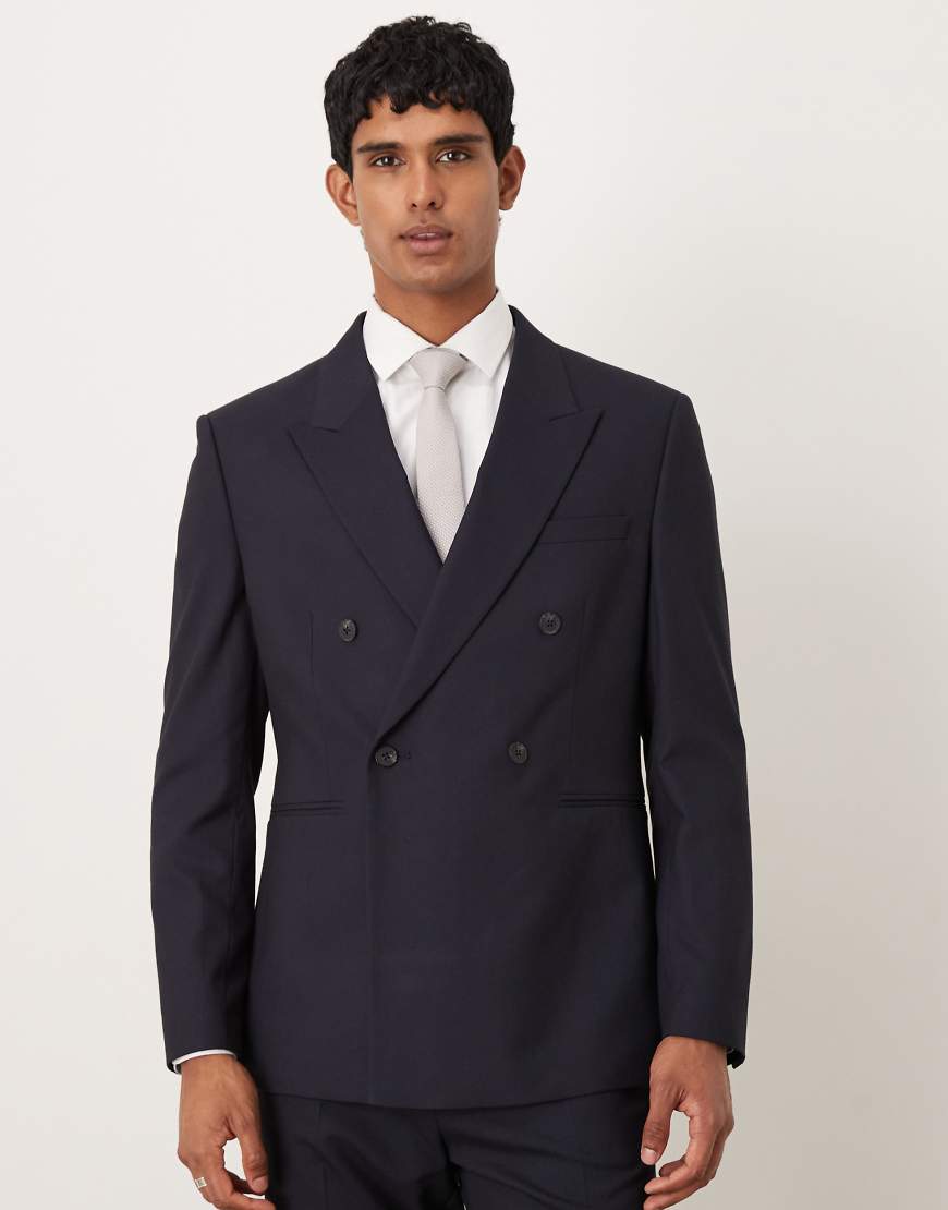 ASOS DESIGN - Zweireihiges Regular-Fit-Sakko in Marineblau von ASOS DESIGN