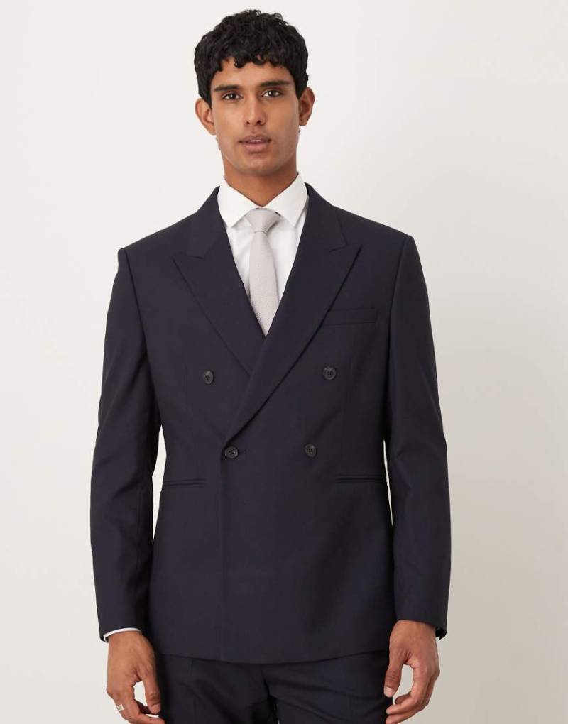 ASOS DESIGN - Zweireihiges Regular-Fit-Sakko in Marineblau von ASOS DESIGN
