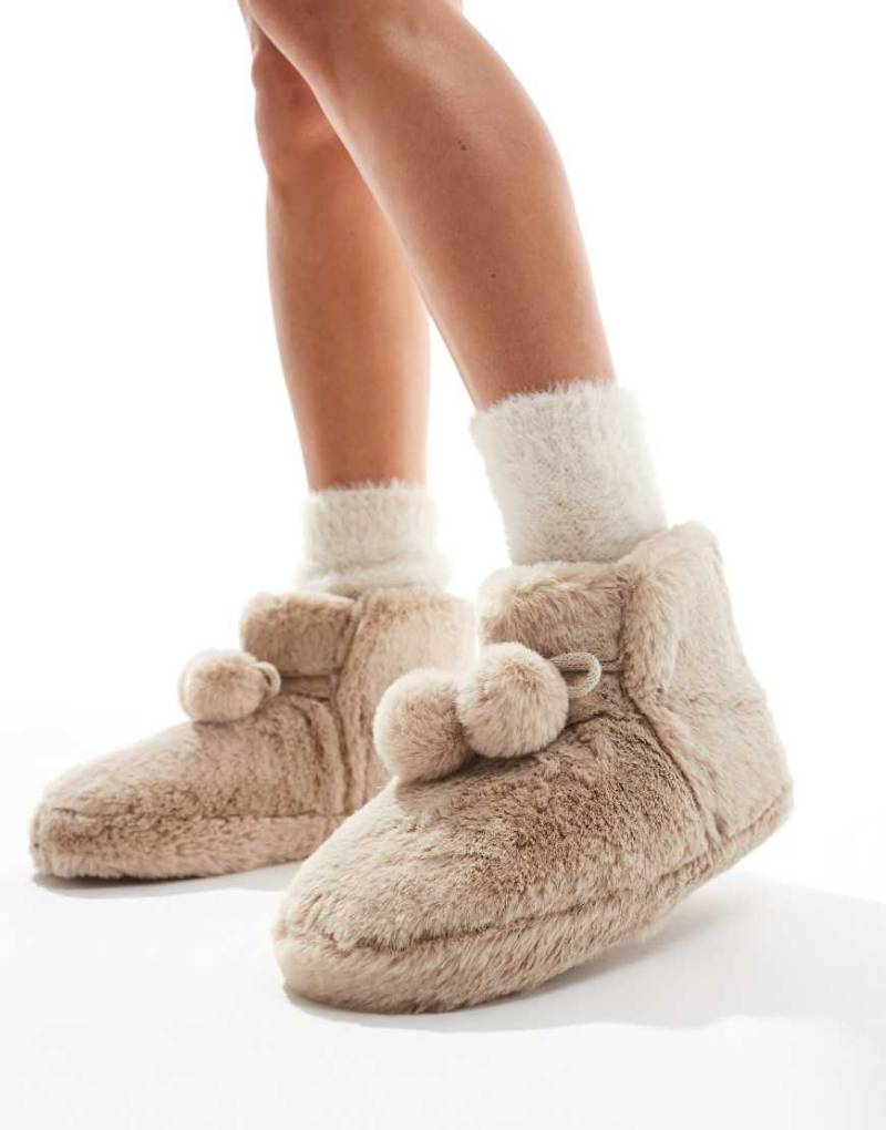 ASOS DESIGN - Zyla - Bootie-Hausschuhe in Nerzbraun mit Bommeln-Grau von ASOS DESIGN