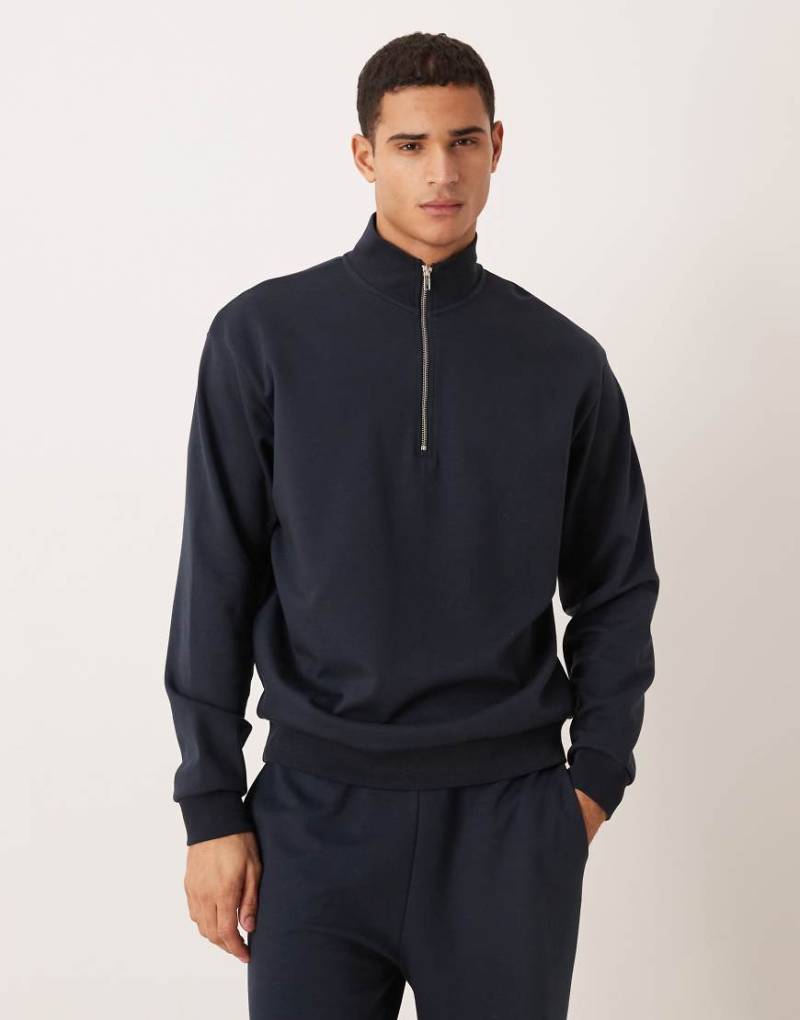 ASOS DESIGN - breatheMAX - Oversize-Sweatshirt in Marineblau mit kurzem Reißverschluss, Kombiteil von ASOS DESIGN