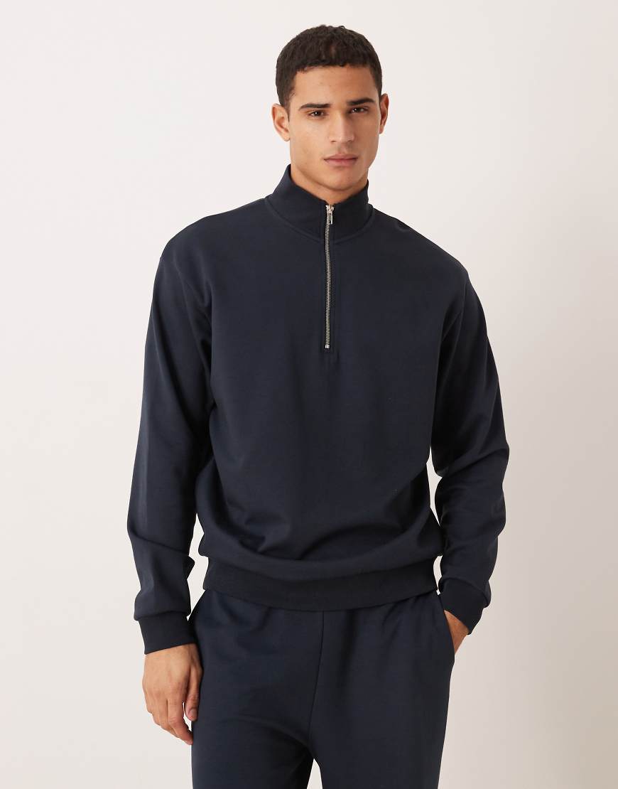 ASOS DESIGN - breatheMAX - Oversize-Sweatshirt in Marineblau mit kurzem Reißverschluss, Kombiteil von ASOS DESIGN