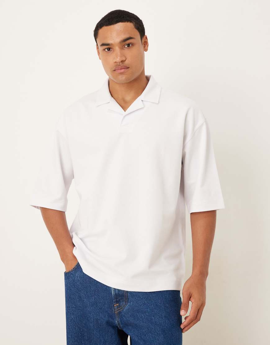 ASOS DESIGN - breatheMAX - Schweres Oversize-Polohemd aus Baumwollmix in Weiß mit Reverskragen und halblangen Ärmeln von ASOS DESIGN