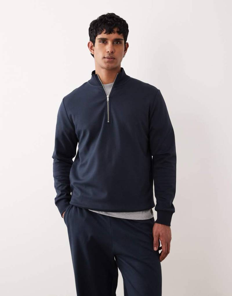 ASOS DESIGN - breatheMAX - Sweatshirt in Marineblau mit kurzem Reißverschluss, Kombiteil von ASOS DESIGN