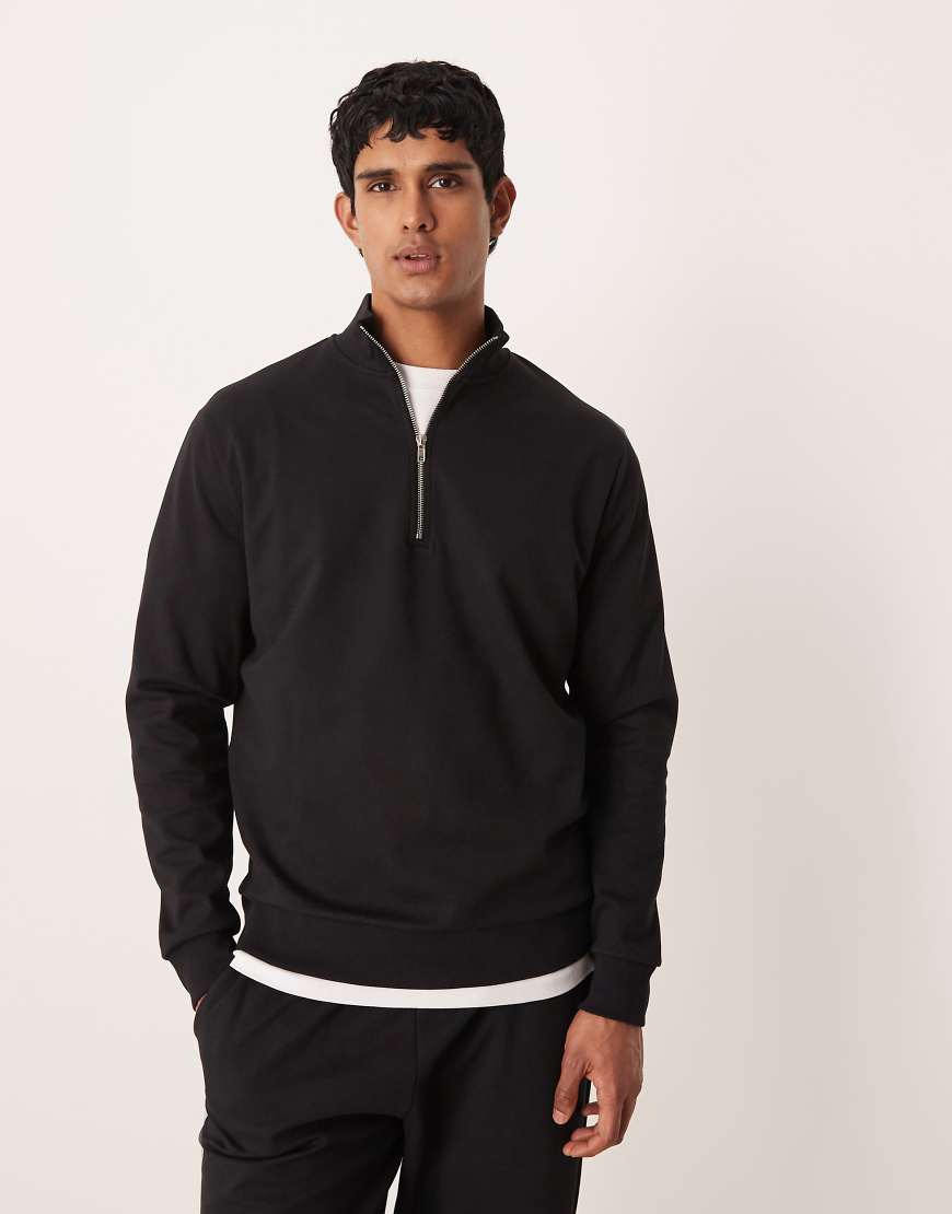 ASOS DESIGN - breatheMAX - Sweatshirt in Schwarz mit kurzem Reißverschluss, Kombiteil von ASOS DESIGN