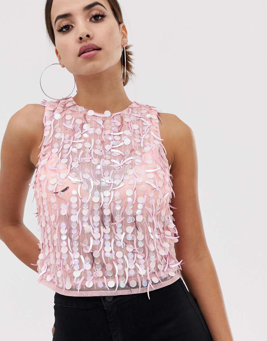 ASOS DESIGN disco sequin sleeveless crop top-Rosa von ASOS DESIGN