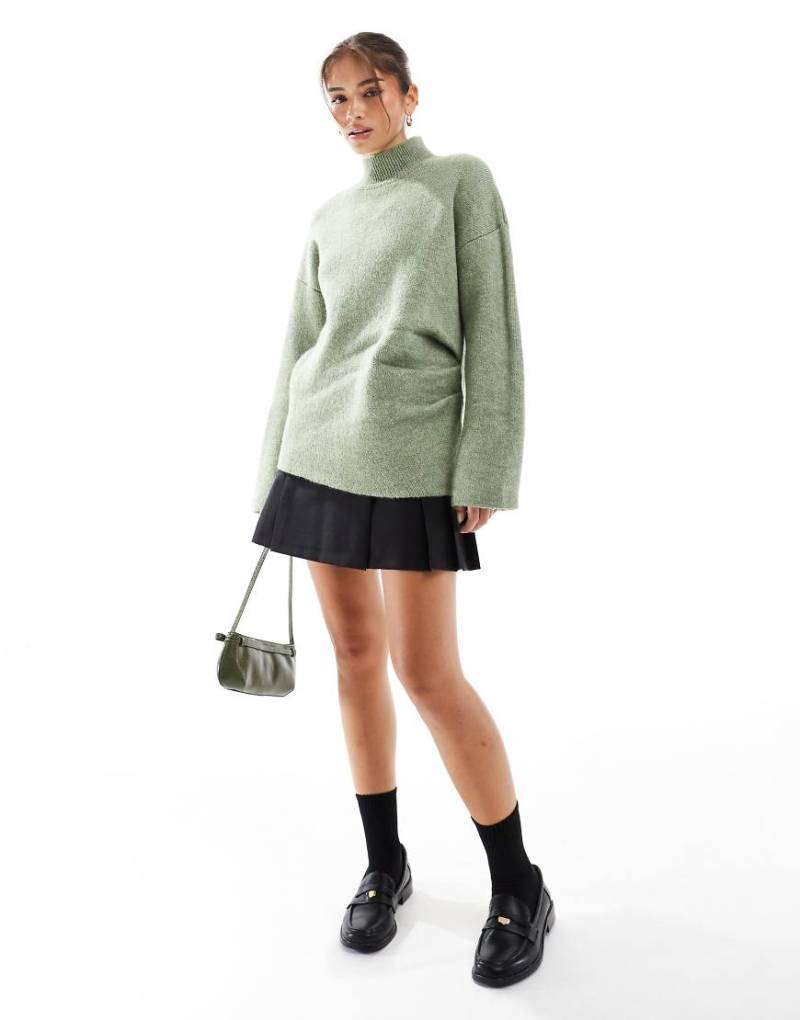 ASOS DESIGn - Strickpullover in Pistaziengrün mit Raffung von ASOS DESIGN