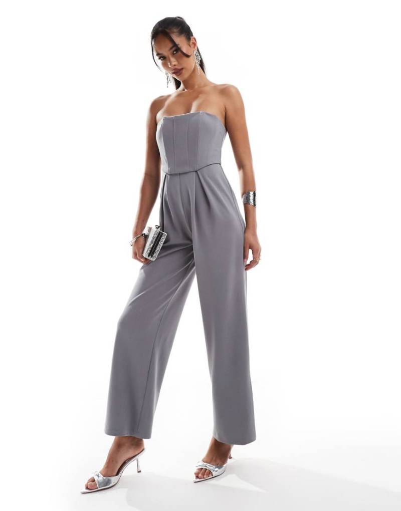 ASOS Design - Ärmelloser Korsett-Jumpsuit in Rauchgrau mit weitem Bein von ASOS DESIGN