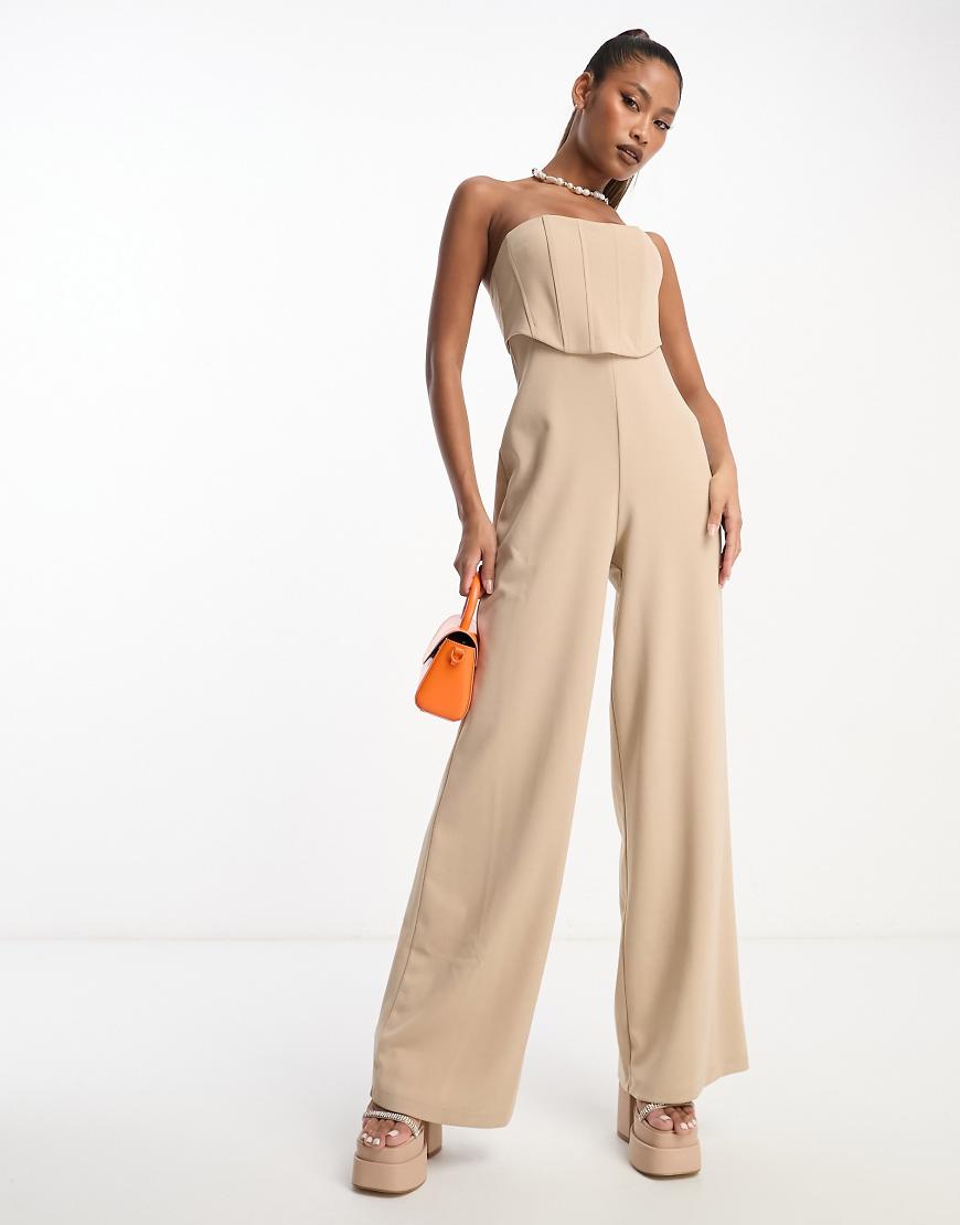 ASOS Design - Ärmelloser Korsett-Jumpsuit mit weitem Bein in Steinbeige-Neutral von ASOS DESIGN