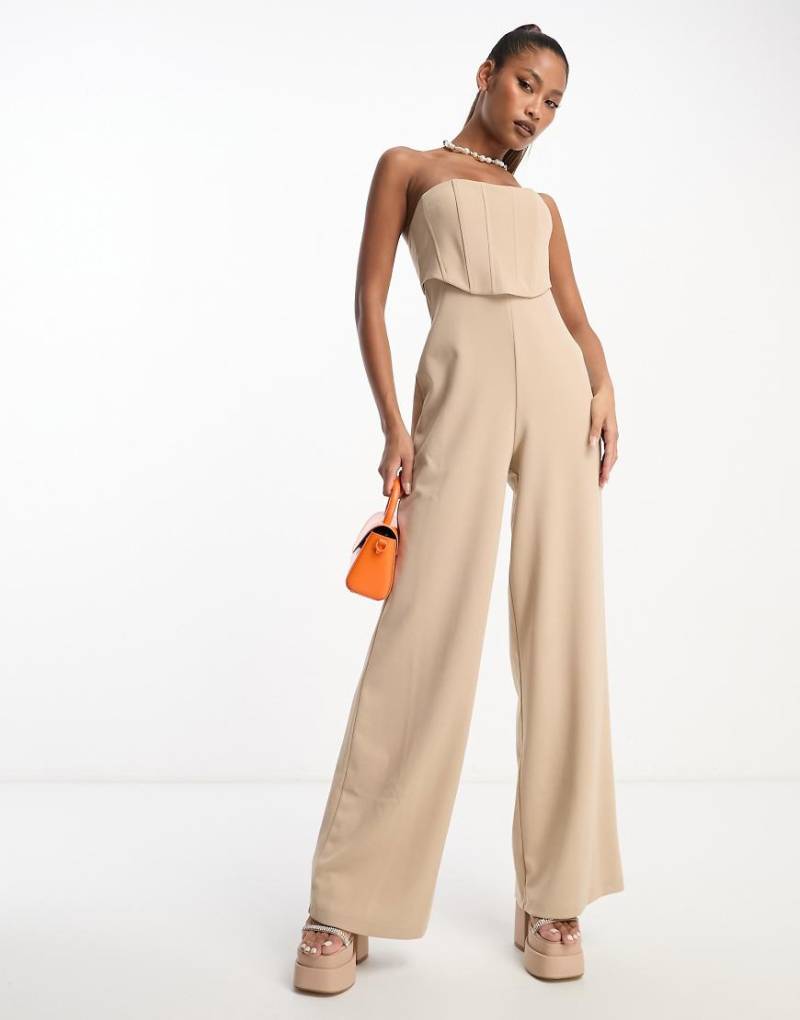 ASOS Design - Ärmelloser Korsett-Jumpsuit mit weitem Bein in Steinbeige-Neutral von ASOS DESIGN