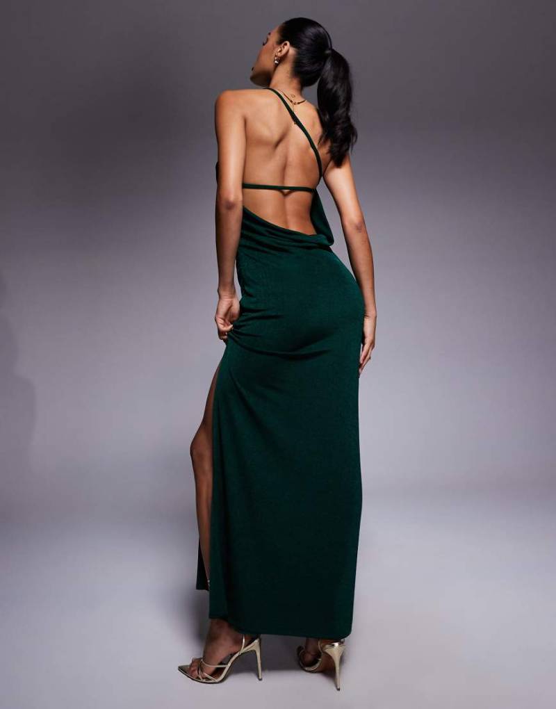 ASOS Design - Anschmiegsames One-Shoulder-Maxikleid in Flaschengrün mit Seitenschlitz von ASOS DESIGN
