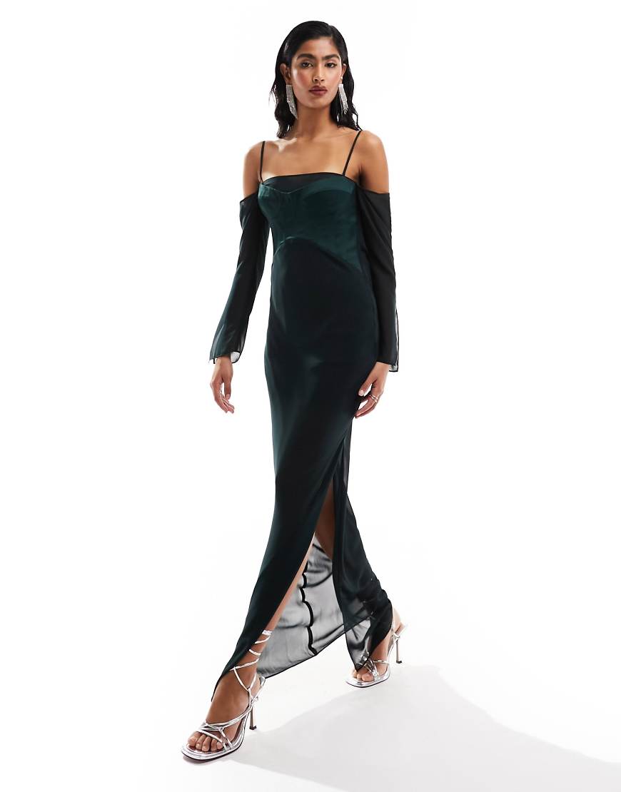 ASOS Design - Korsett-Maxikleid in tiefem Grün mit drapiertem Rücken von ASOS DESIGN