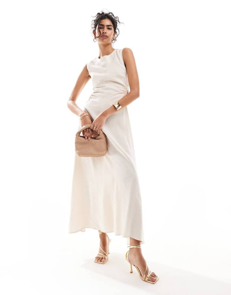 ASOS Design - Midikleid in Stein mit Ring-Cut-out-Detail an Taille-Neutral von ASOS DESIGN