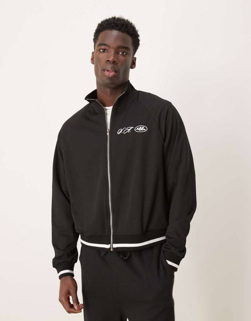ASOS Design - Oversize-Trainingsjacke aus Piqué in Schwarz von ASOS DESIGN