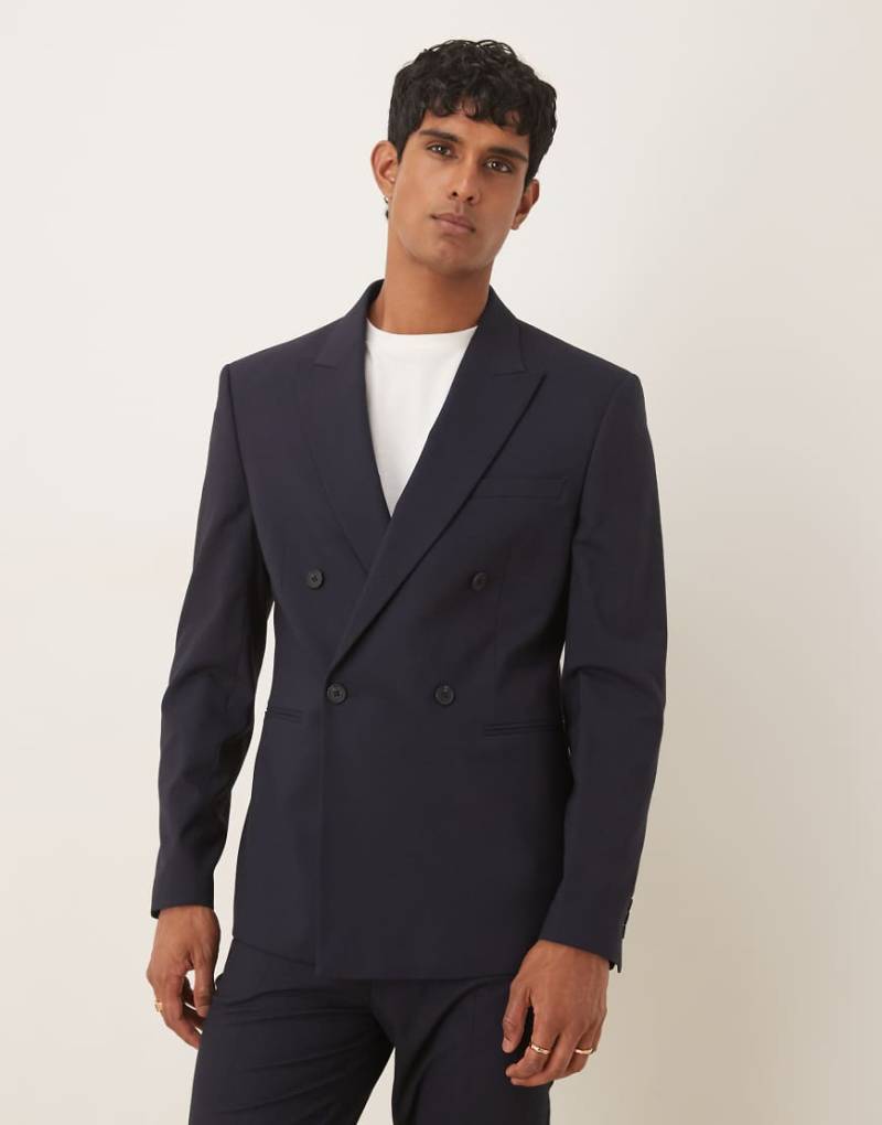 ASOS Design - Zweireihige Anzugjacke in Marineblau mit schmalem Schnitt von ASOS DESIGN