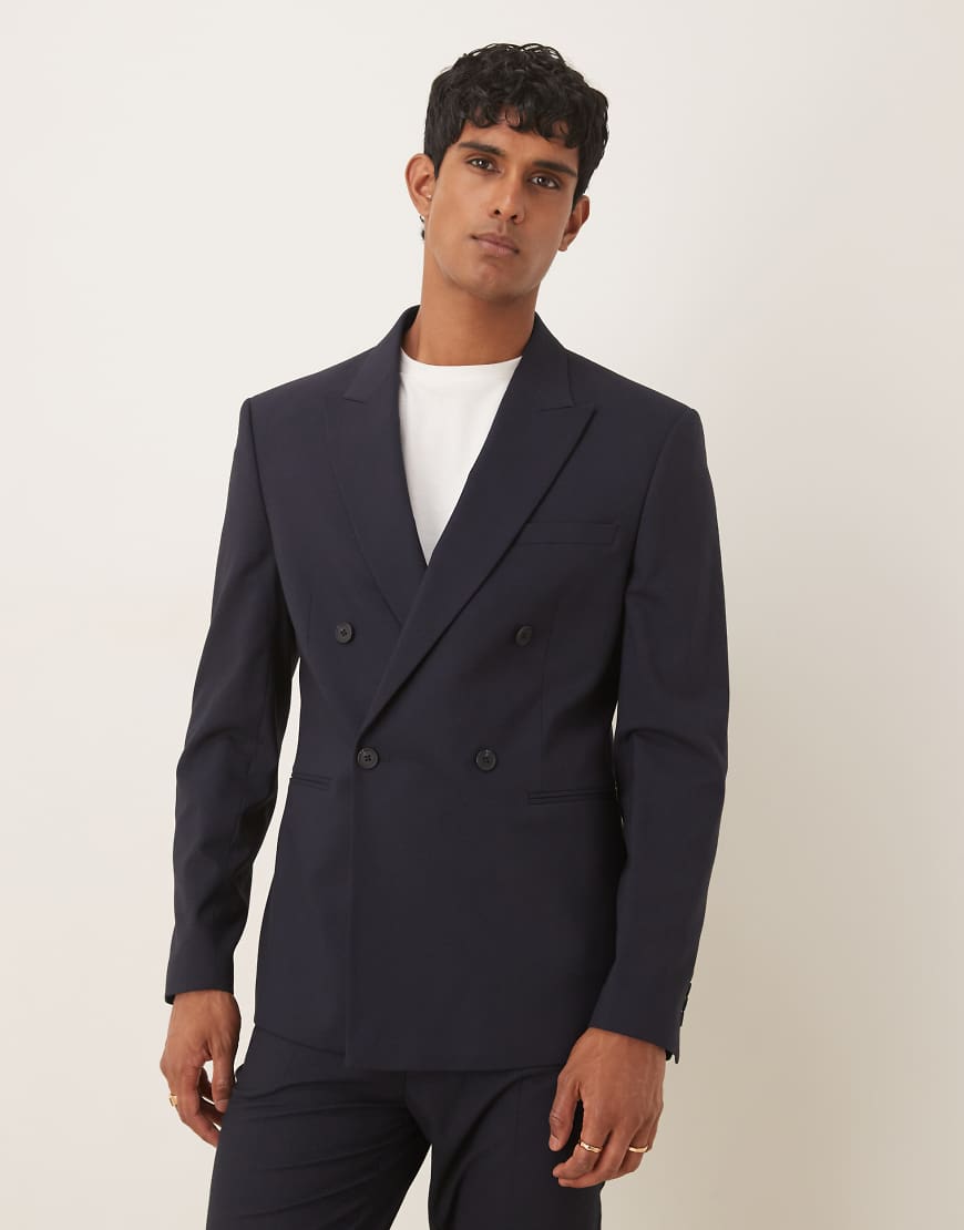 ASOS Design - Zweireihige Anzugjacke in Marineblau mit schmalem Schnitt von ASOS DESIGN