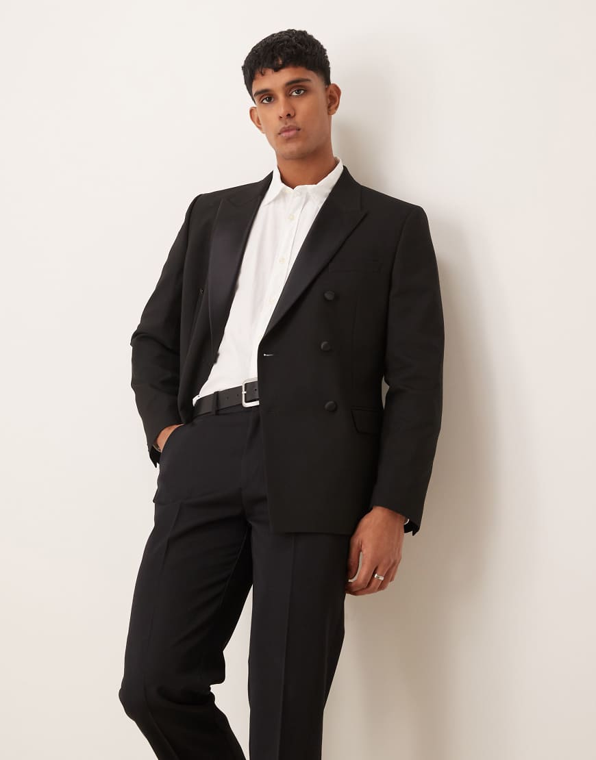 ASOS Design - Zweireihiger Smoking-Blazer in Schwarz mit schmalem Schnitt ASOS Design - Zweireihiger Smoking-Blazer in Schwarz mit schmalem Schnitt von ASOS DESIGN