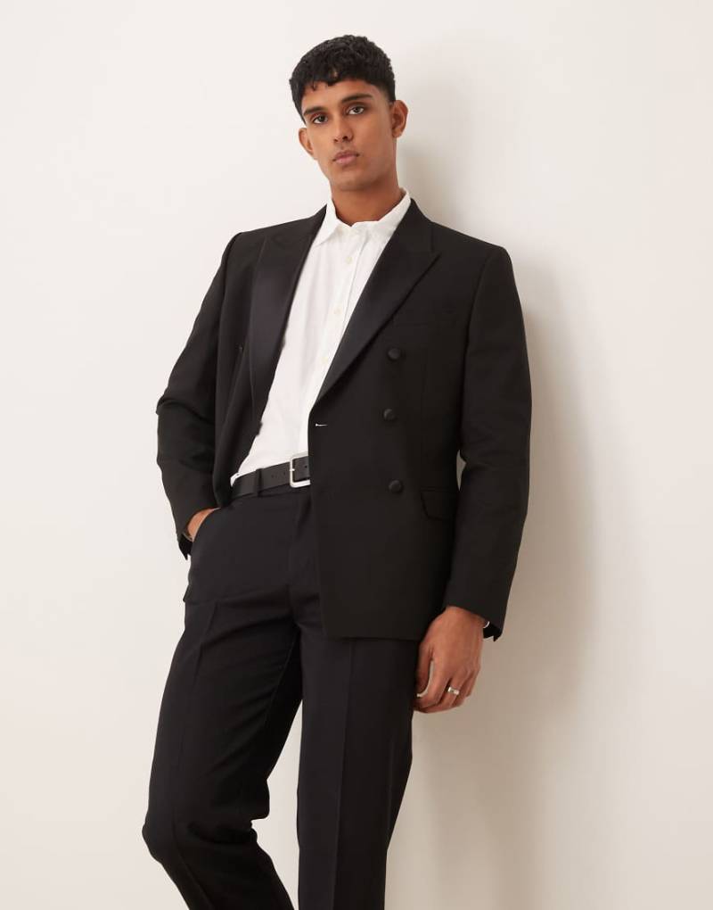 ASOS Design - Zweireihiger Smoking-Blazer in Schwarz mit schmalem Schnitt von ASOS DESIGN