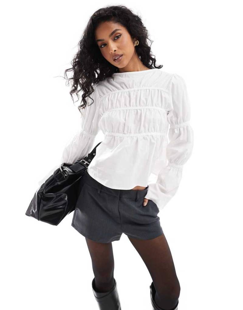 ASOS - Popeline-Bluse in Weiß mit gerafftem Ärmeldetail von ASOS DESIGN