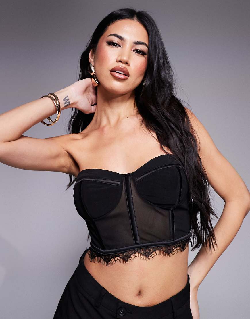 ASOS X THE SOURCED COLLECTION - Korsettoberteil aus Netzstoff in Schwarz, Kombiteil von ASOS DESIGN