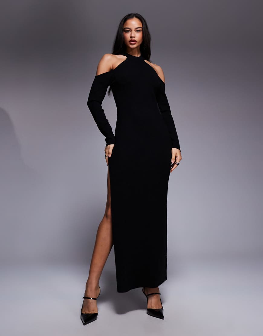 ASOS X THE SOURCED COLLECTION - Strickkleid in Schwarz mit transparentem Einsatz von ASOS DESIGN