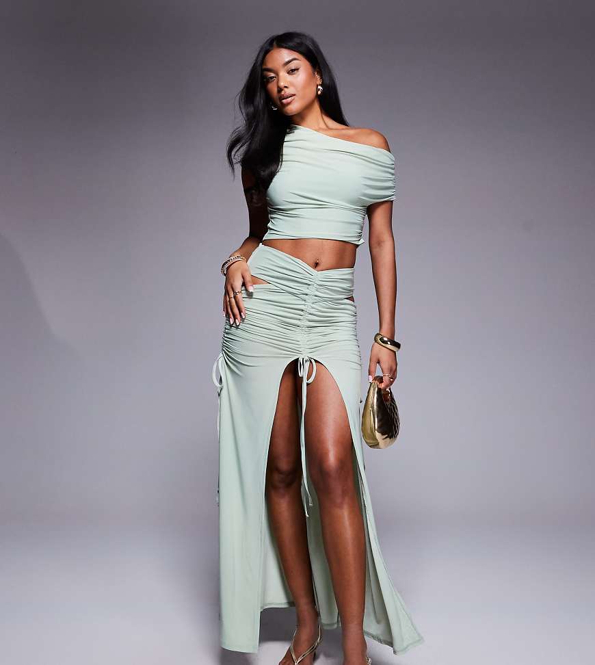 ASOS x THE SOURCED COLLECTION - Geraffter Maxirock in Salbeigrün, Kombiteil von ASOS DESIGN