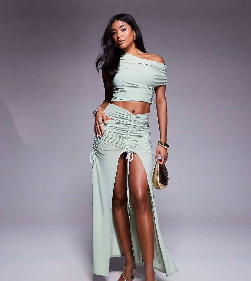 ASOS x THE SOURCED COLLECTION - Geraffter Maxirock in Salbeigrün, Kombiteil von ASOS DESIGN