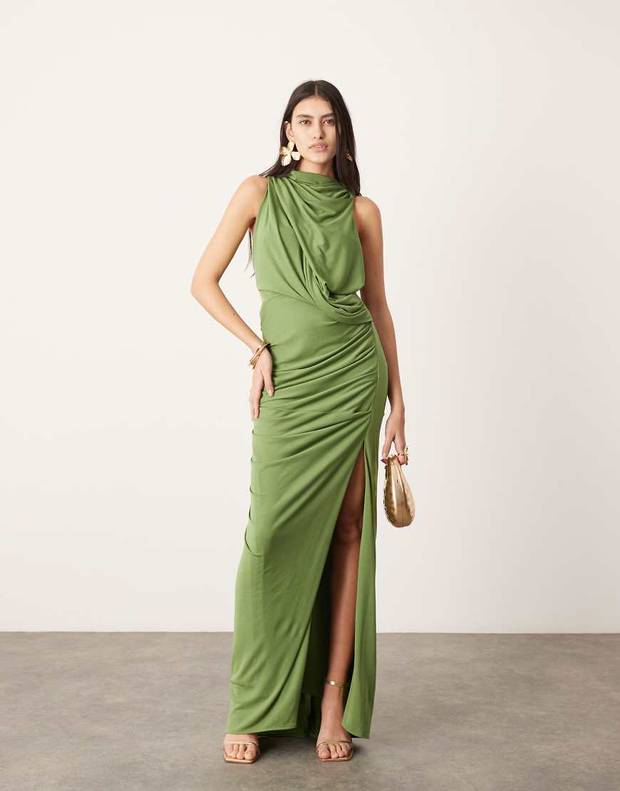 ASOS EDITION - Ärmelloses Maxikleid in Grün mit drapiertem Detail und Metallverzierung-Schwarz von ASOS EDITION