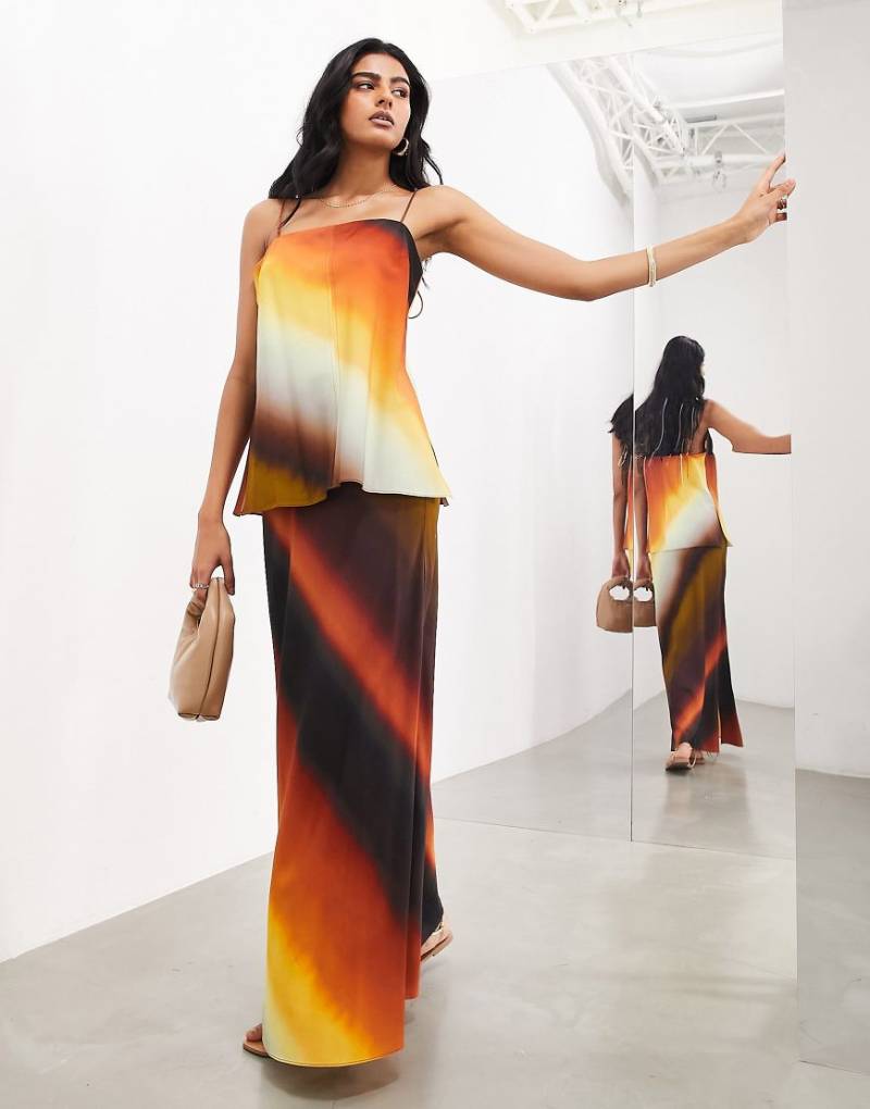 ASOS EDITION - Asymmetrischer Maxirock mit Farbverlauf-Streifen in Sonnenuntergangsfarben, Kombiteil-Bunt von ASOS EDITION