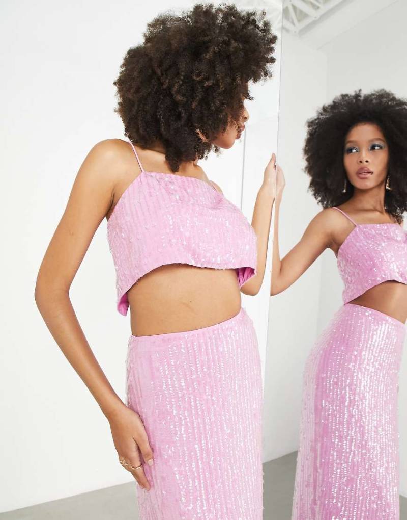 ASOS EDITION - Camisole-Oberteil in Rosa mit kurzem Schnitt und Pailletten von ASOS EDITION