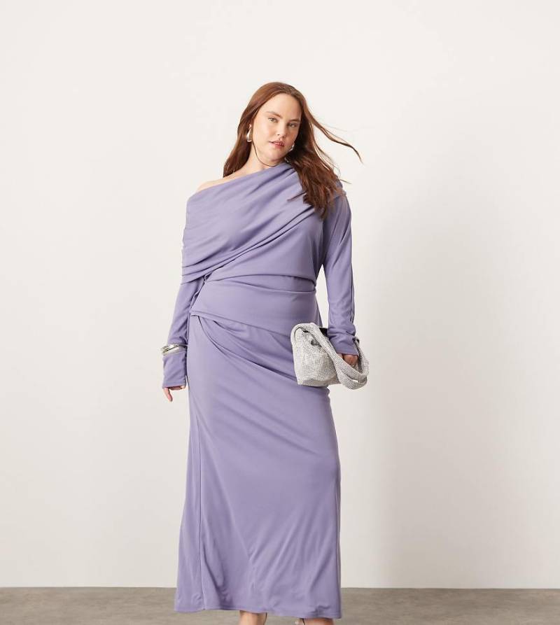 ASOS EDITION Curve - Langärmliges Maxikleid aus Jersey in Blau mit Lagendesign von ASOS EDITION