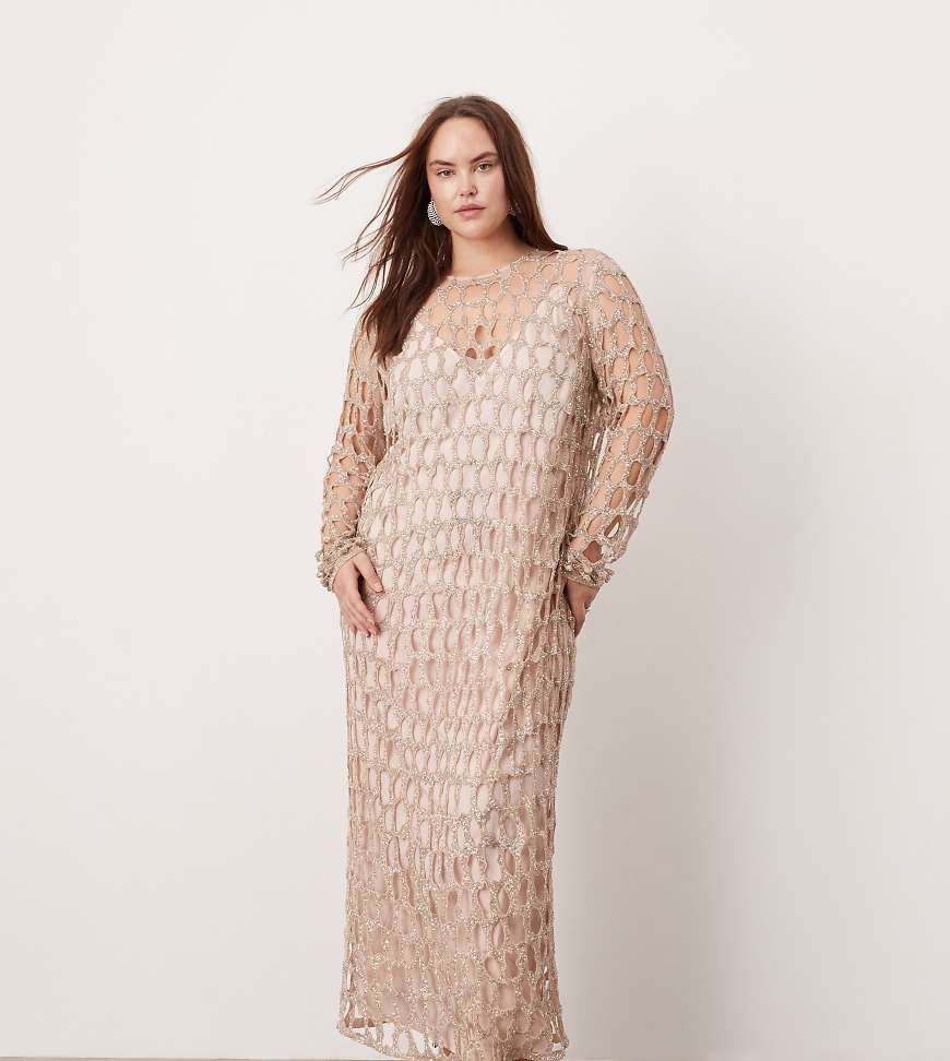 ASOS EDITION Curve - Midaxi-Kleid in Silber mit kreisförmigem Lochmusterdesign von ASOS EDITION