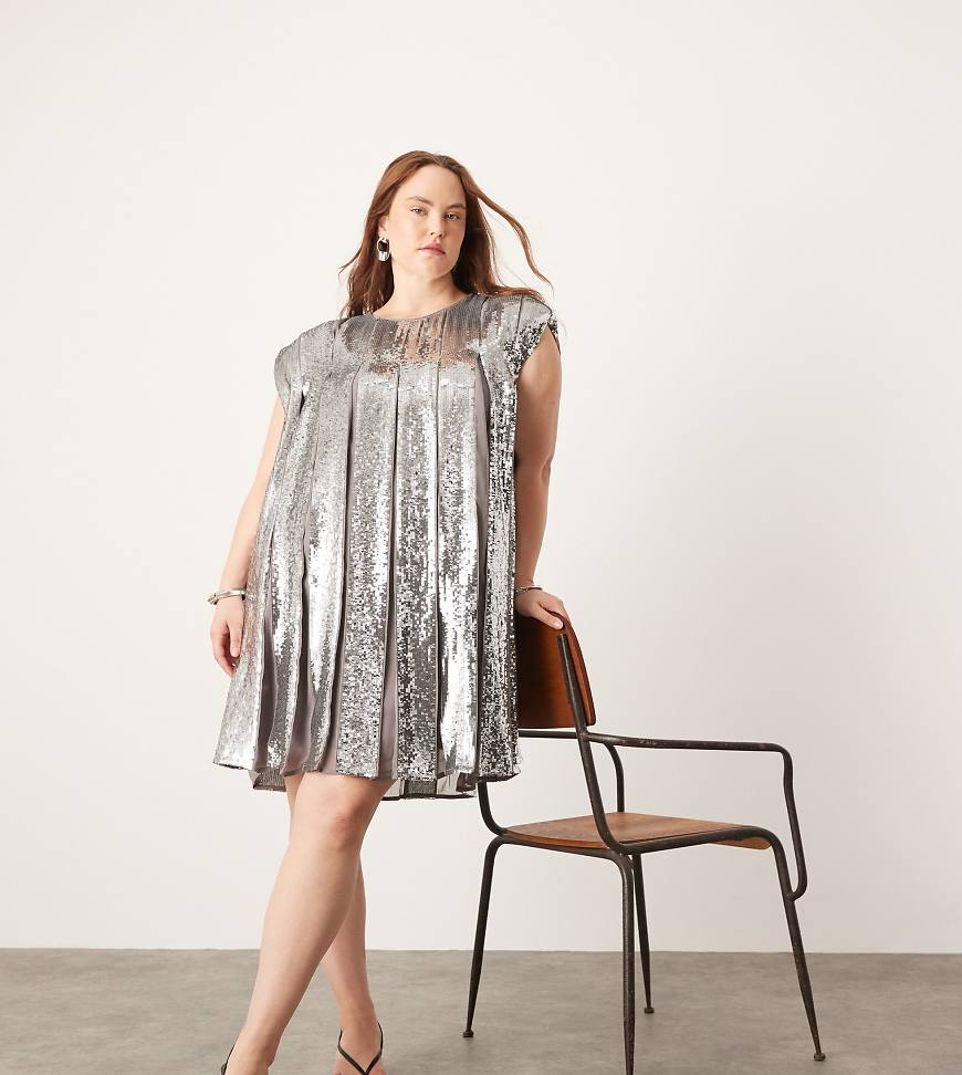 ASOS EDITION Curve - Trapezförmiges, plissiertes Mini-Paillettenkleid in Grau-Bunt ASOS EDITION Curve - Trapezförmiges, plissiertes Mini-Paillettenkleid in Grau-Bunt von ASOS EDITION