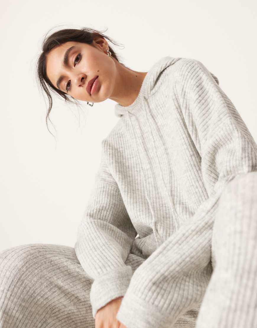 ASOS EDITION - Gerippter Oversize-Kapuzenpullover aus Strick in Eisgrau, Kombiteil von ASOS EDITION