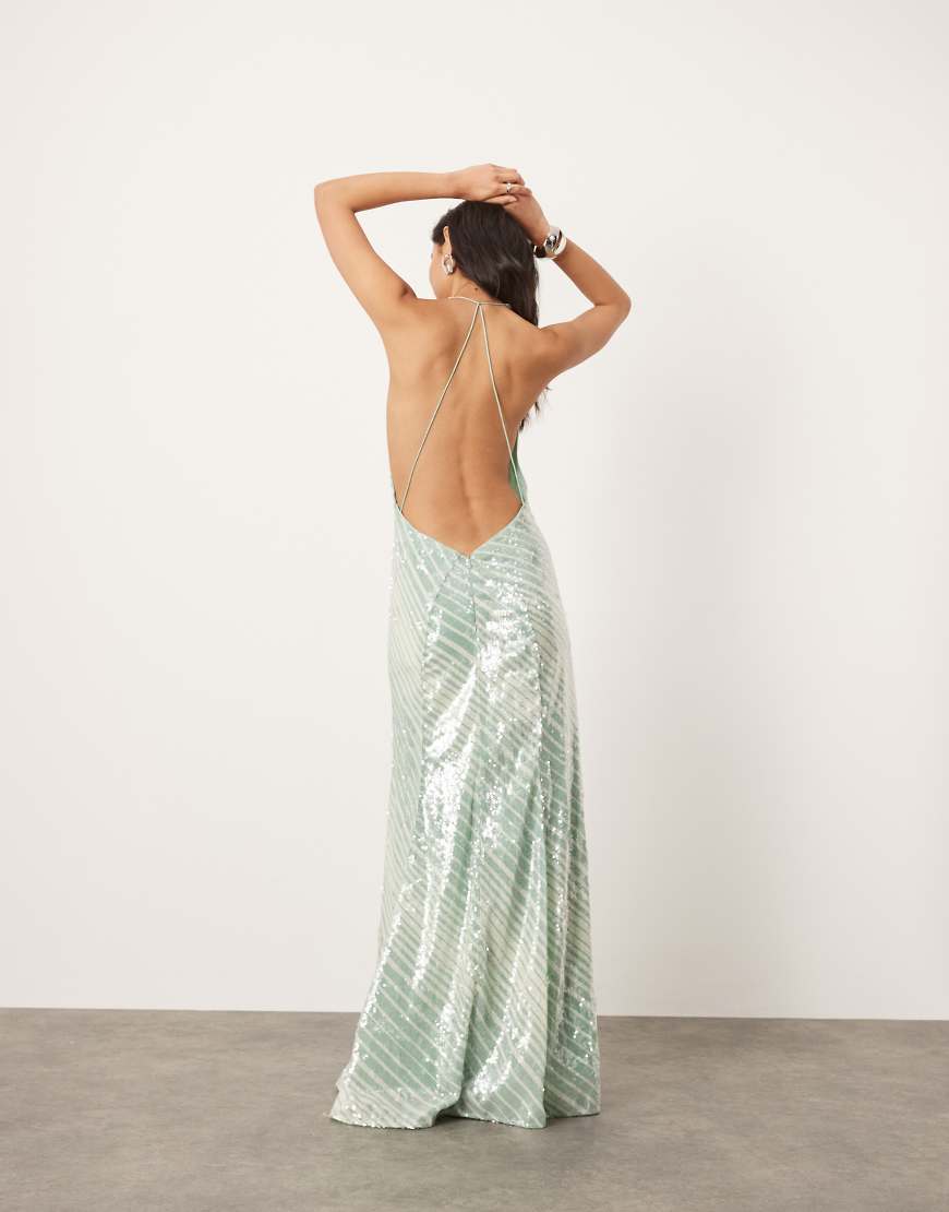 ASOS EDITION - Maxi-Paillettenkleid in gestreiftem Minzgrün mit tiefem Wasserfallausschnitt-Bunt ASOS EDITION - Maxi-Paillettenkleid in gestreiftem Minzgrün mit tiefem Wasserfallausschnitt-Bunt von ASOS EDITION