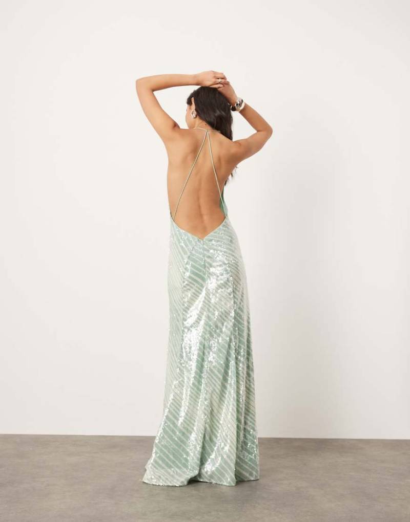 ASOS EDITION - Maxi-Paillettenkleid in gestreiftem Minzgrün mit tiefem Wasserfallausschnitt-Bunt von ASOS EDITION