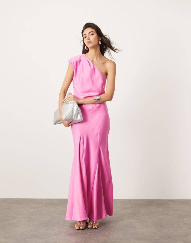 ASOS EDITION - Maxikleid in Rosa mit weitem Rock, Ziernähten und One-Shoulder-Träger-Bunt von ASOS EDITION